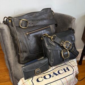 Coach Ink Leather Bag Set - Bleecker Lg Flap & Wallet with Thompson Duffle.